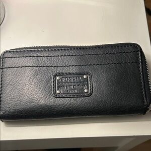 Fossil Black Zip-Around Leather Wallet